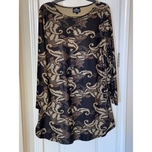 Angie Women’s Large Blacks And Browns Grays Tans Multicolor Casual Floral Dress